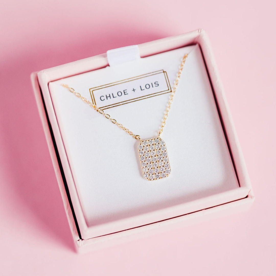 Chloe + Lois Mini Dog Tag Necklace with Cubic Zirconia