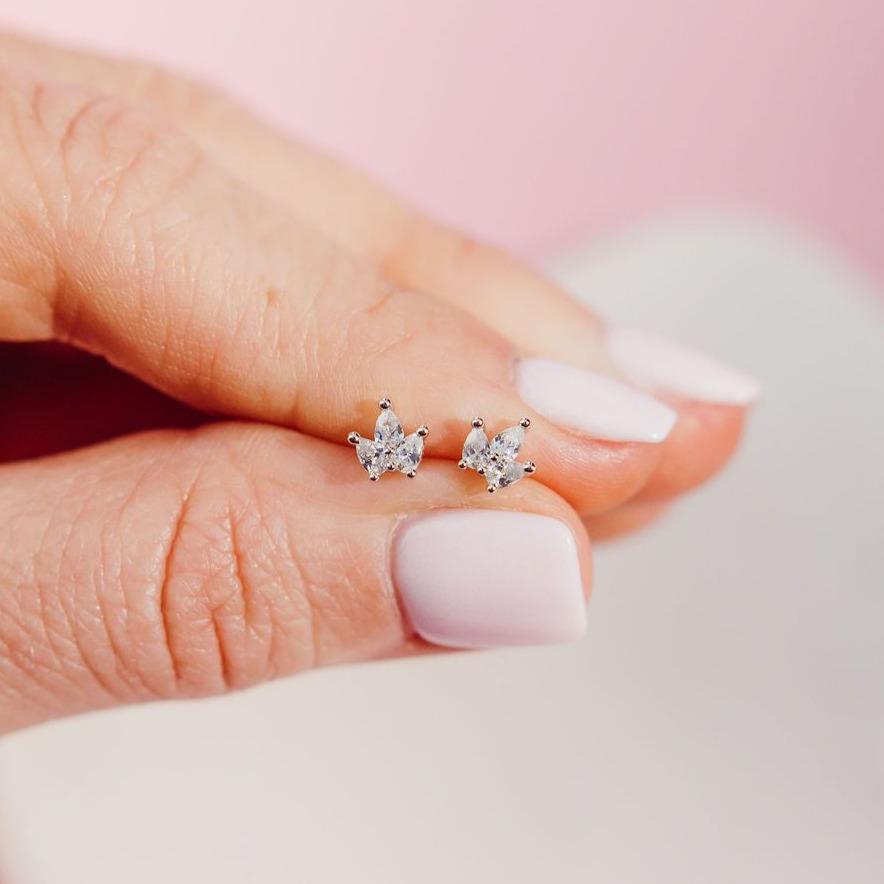 Mini Crown Studs in White Cubic Zirconia Earrings Chloe + Lois 