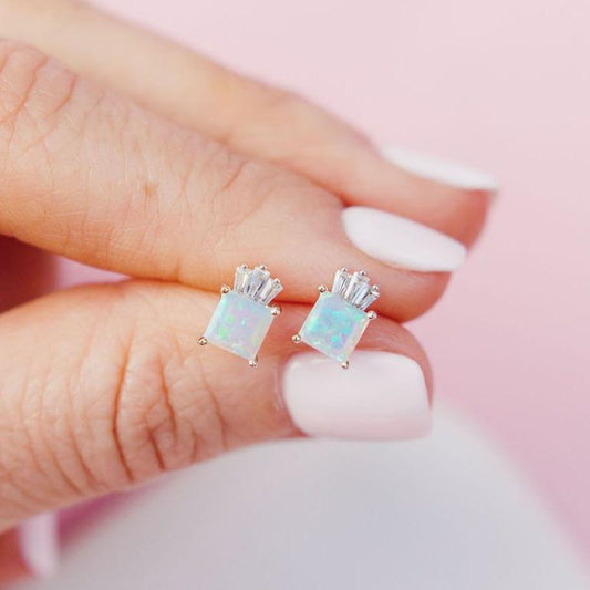 White Opal Palm Studs Earrings Chloe + Lois