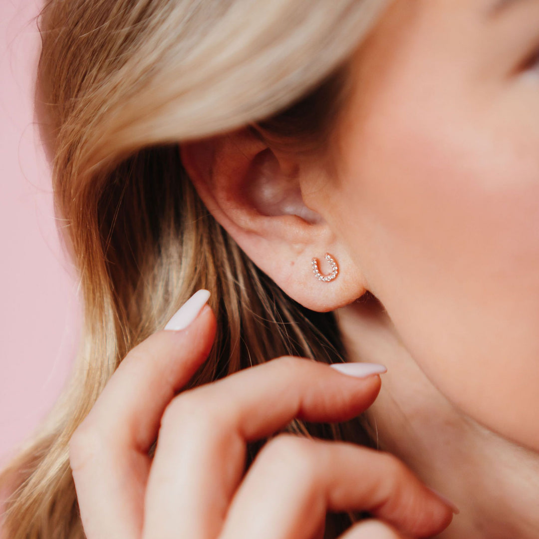 Chloe + Lois Lil Bit of Luck Horseshoe Studs in Rose Gold