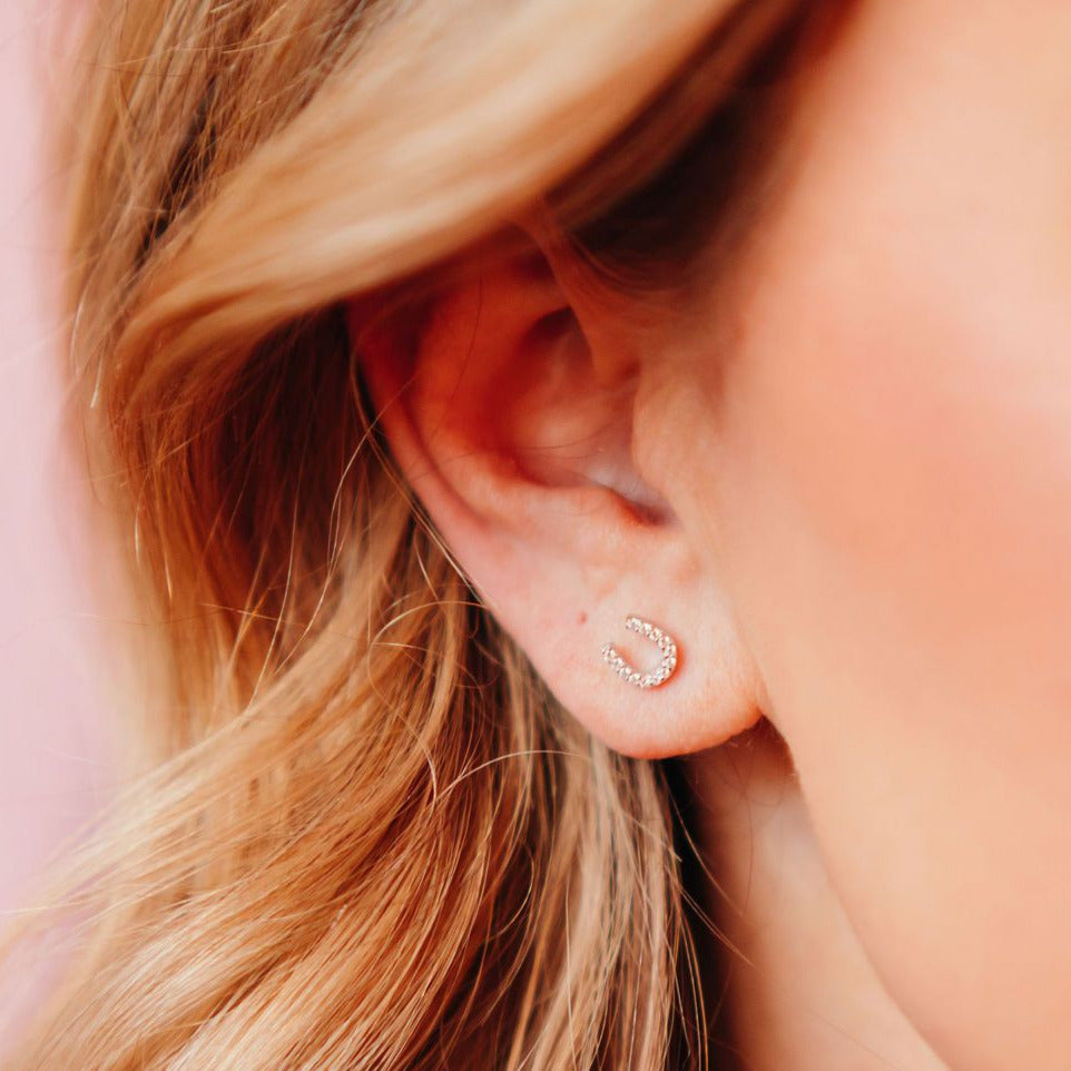 Chloe + Lois Lil Bit of Luck Horseshoe Stud Earrings in Rose Gold