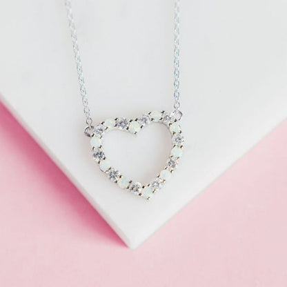 Infinity Heart Necklace in White Opal