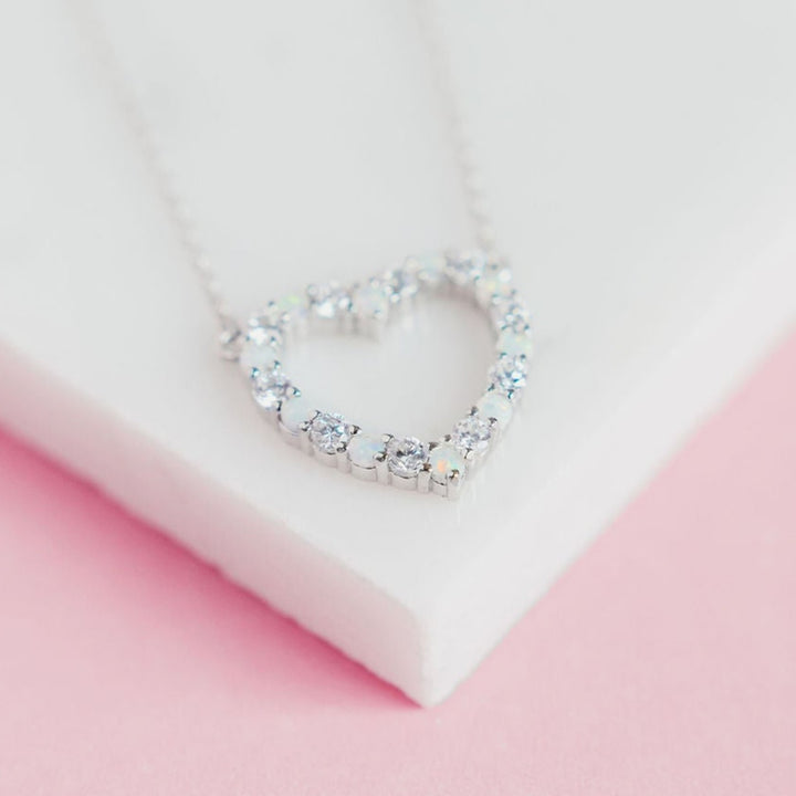 Infinity Heart Necklace in White Opal