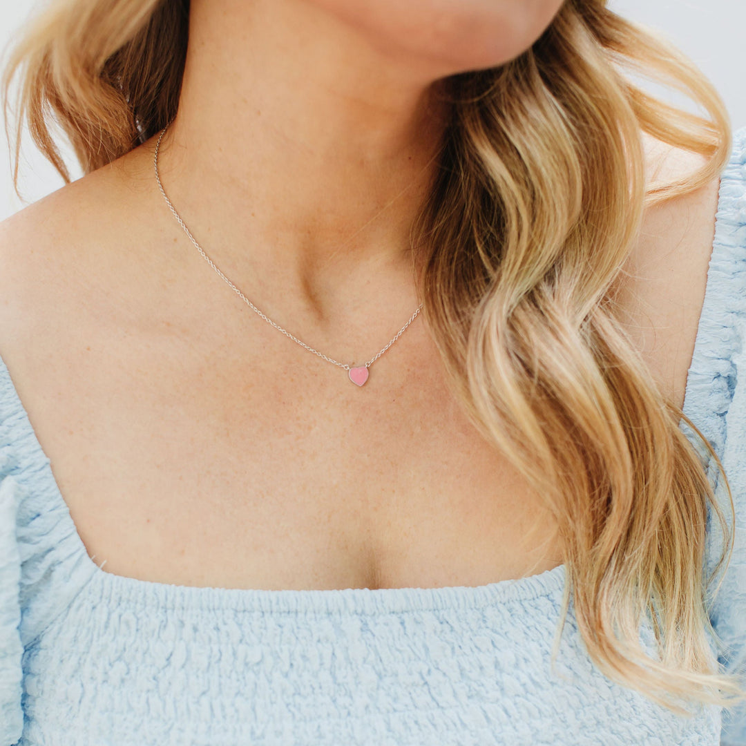 Enamel Heart Necklace in Rose Pink
