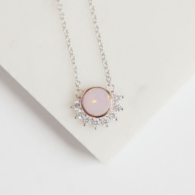 Dainty layering necklace in pink swarovski crystal by Chloe + Lois