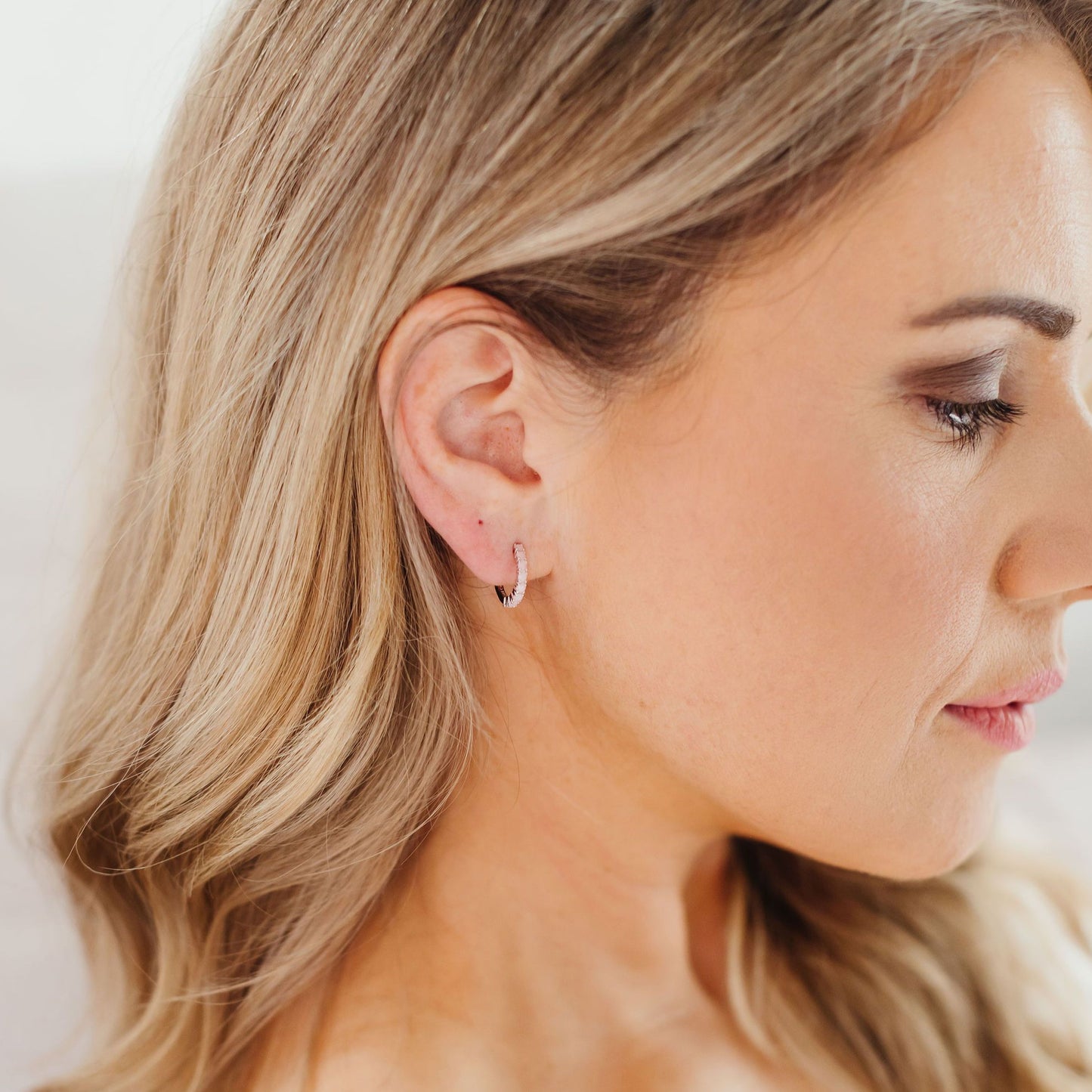 Pavé Hoops in Milky Pink CZ