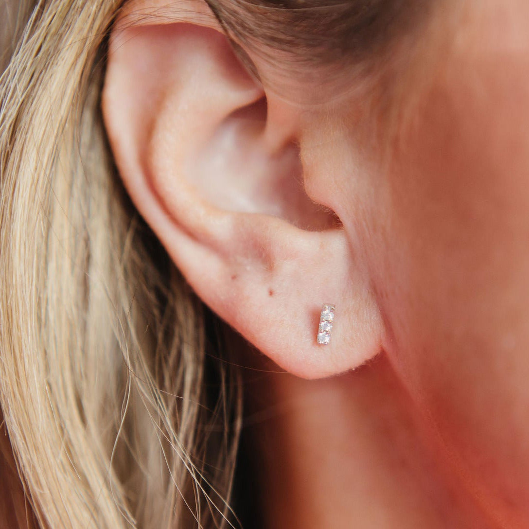 tiny silver bar stud earrings dainty bar stud gold .925 sterling silver  earrings | eBay