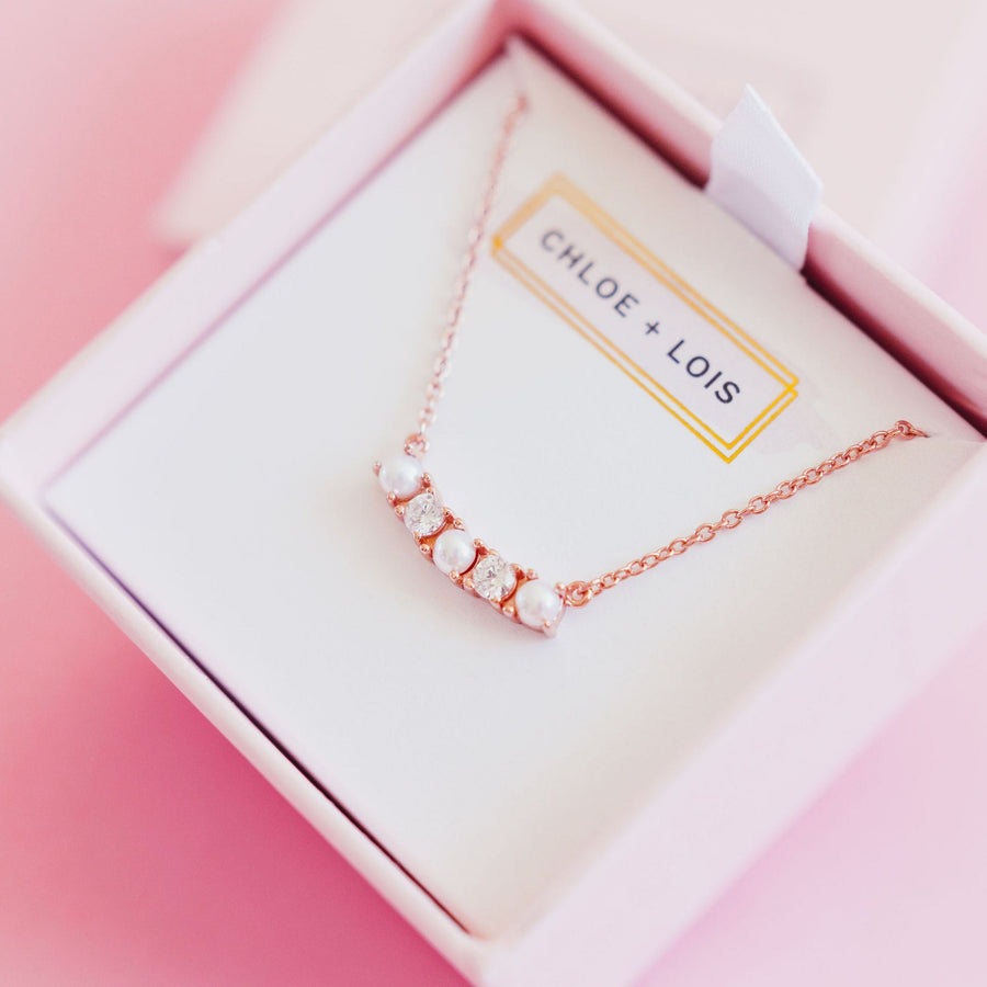 Chloe + Lois Dainty Pearl Layering Necklace in Rose Gold