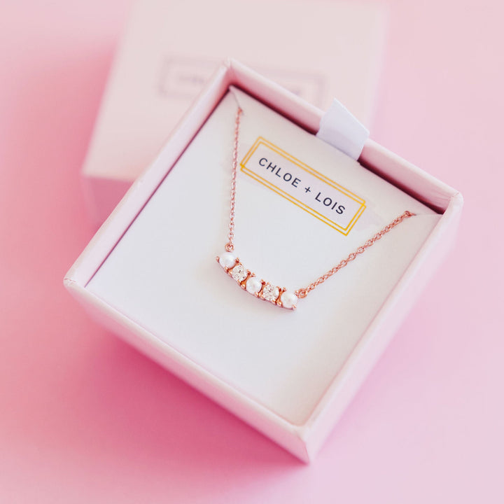 Chloe + Lois Dainty Pearl Layering Necklace in Rose Gold