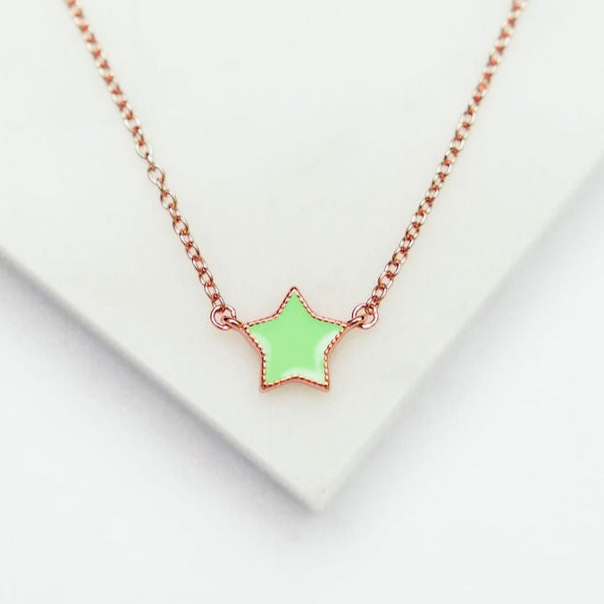 Mini Enamel Star Necklace in Mint