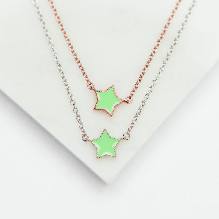 Mini Enamel Star Necklace in Mint