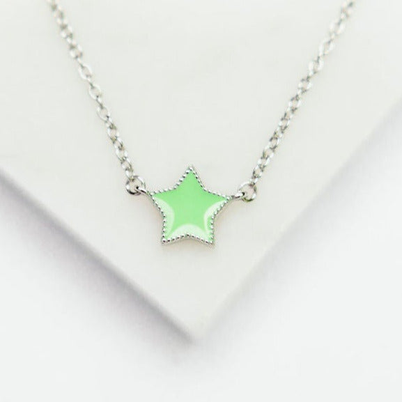 Mini Enamel Star Necklace in Mint
