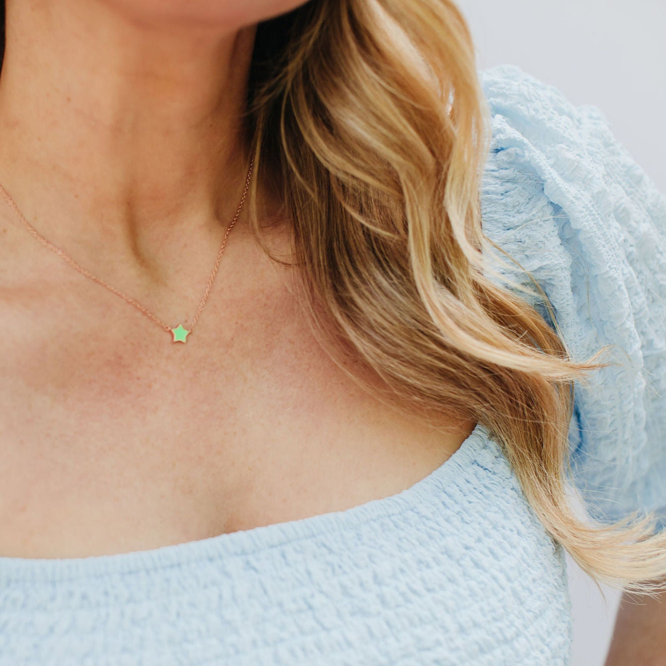 Mini Enamel Star Necklace in Mint