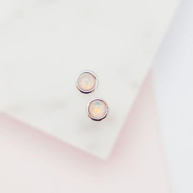 White Opal Glow Dot Studs Earrings Chloe + Lois 