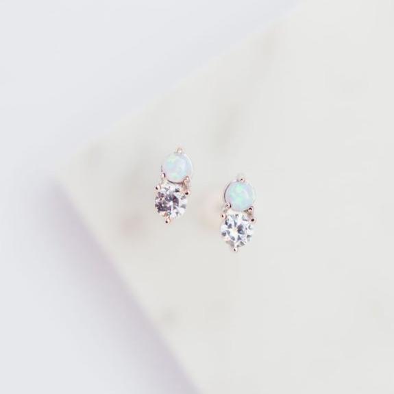Milky Blue Opal + Cubic Zirconia "Twinkle" Studs Earrings Chloe + Lois 
