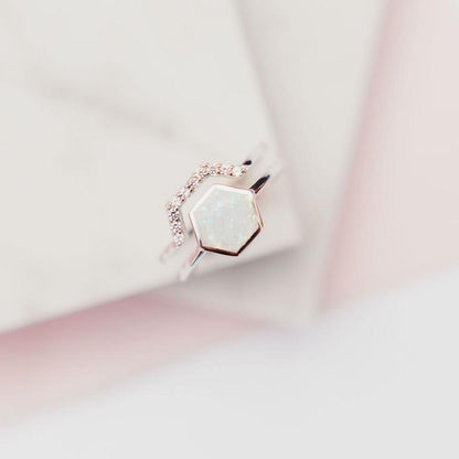 White Opal Stardust Stacking Ring Rings Chloe + Lois 