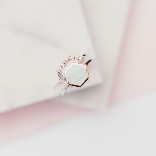 White Opal Stardust Stacking Ring Rings Chloe + Lois 