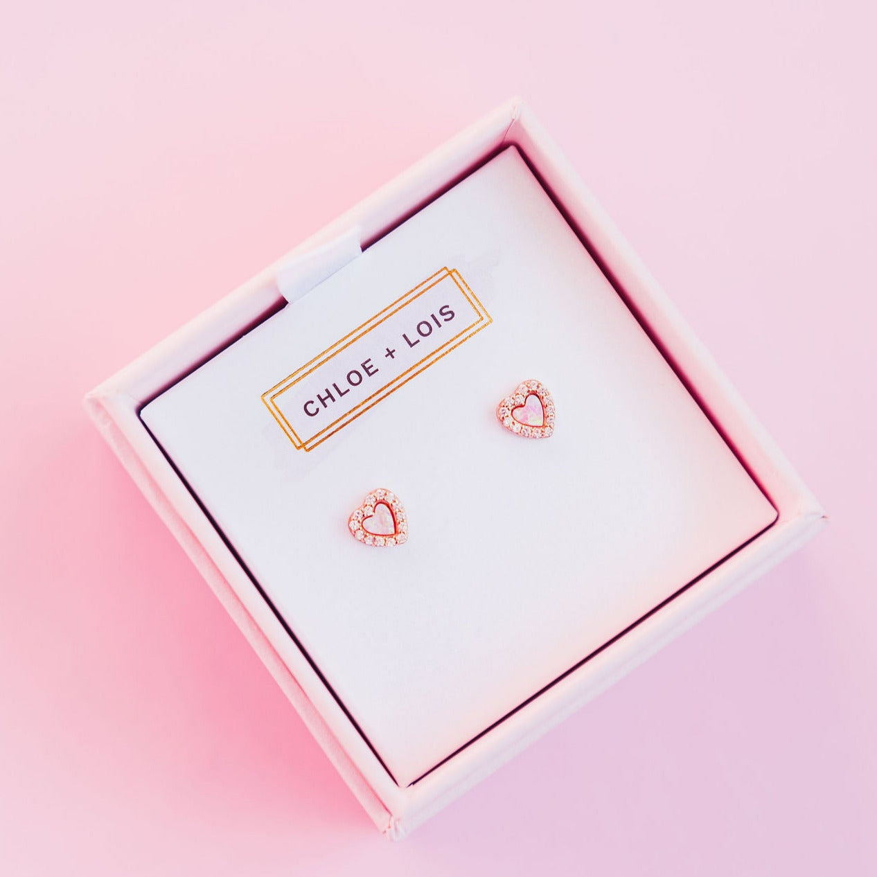 Chloe + Lois Opal Heart Stud Earrings in Rose Gold