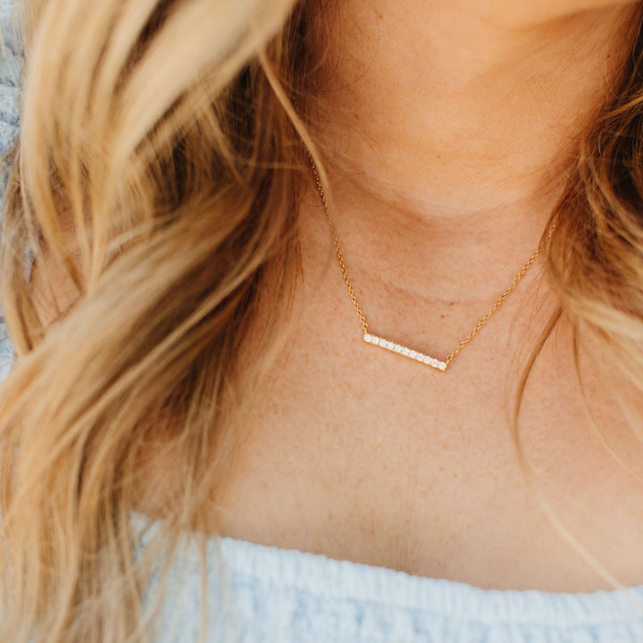 CHLOE + LOIS Pave Bar Necklace in 14k Gold