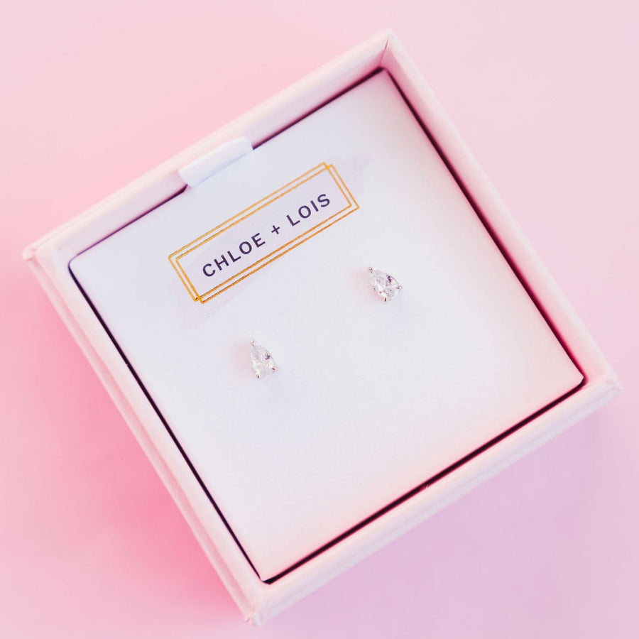 Chloe + Lois Sterling Silver Dainty Stud Earrings in White Cubic Zirconia
