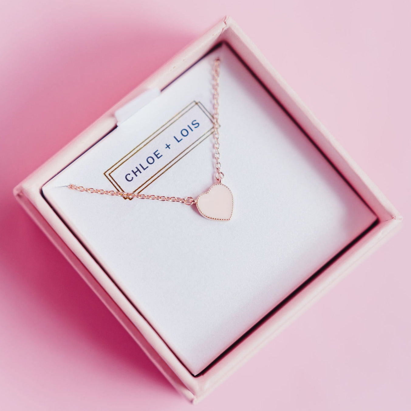 Chloe + Lois Pink Enamel Heart Necklace