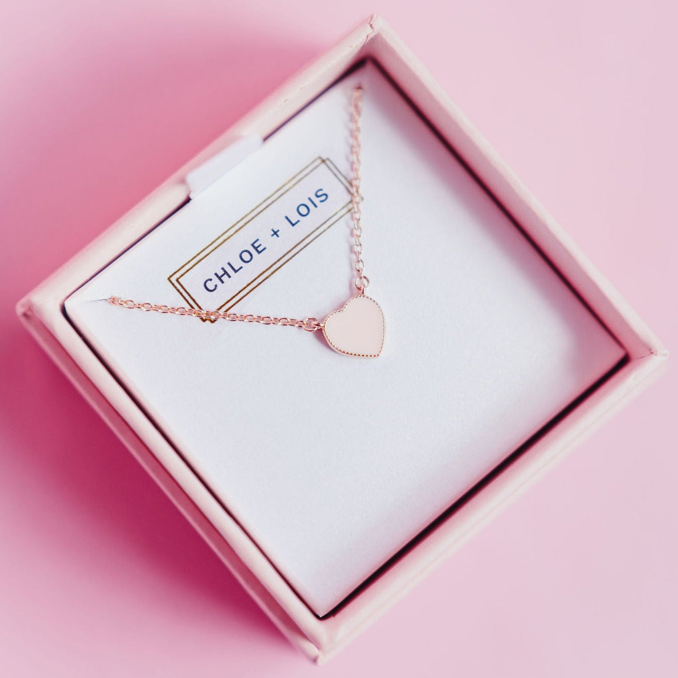 Chloe + Lois Pink Enamel Heart Necklace