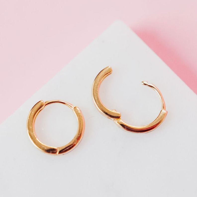 CHLOE + LOIS PINK OPAL HUGGIE HOOPS IN 14K GOLD PLATED STERLING SILVER