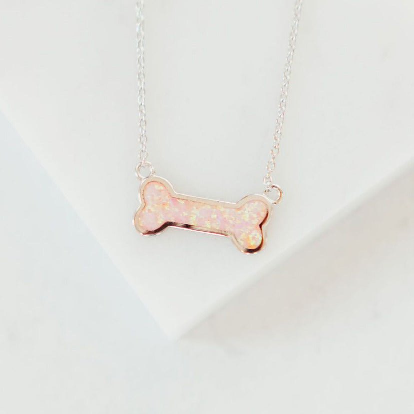 Chloe + Lois Pink Opal Dog Bone Necklace 