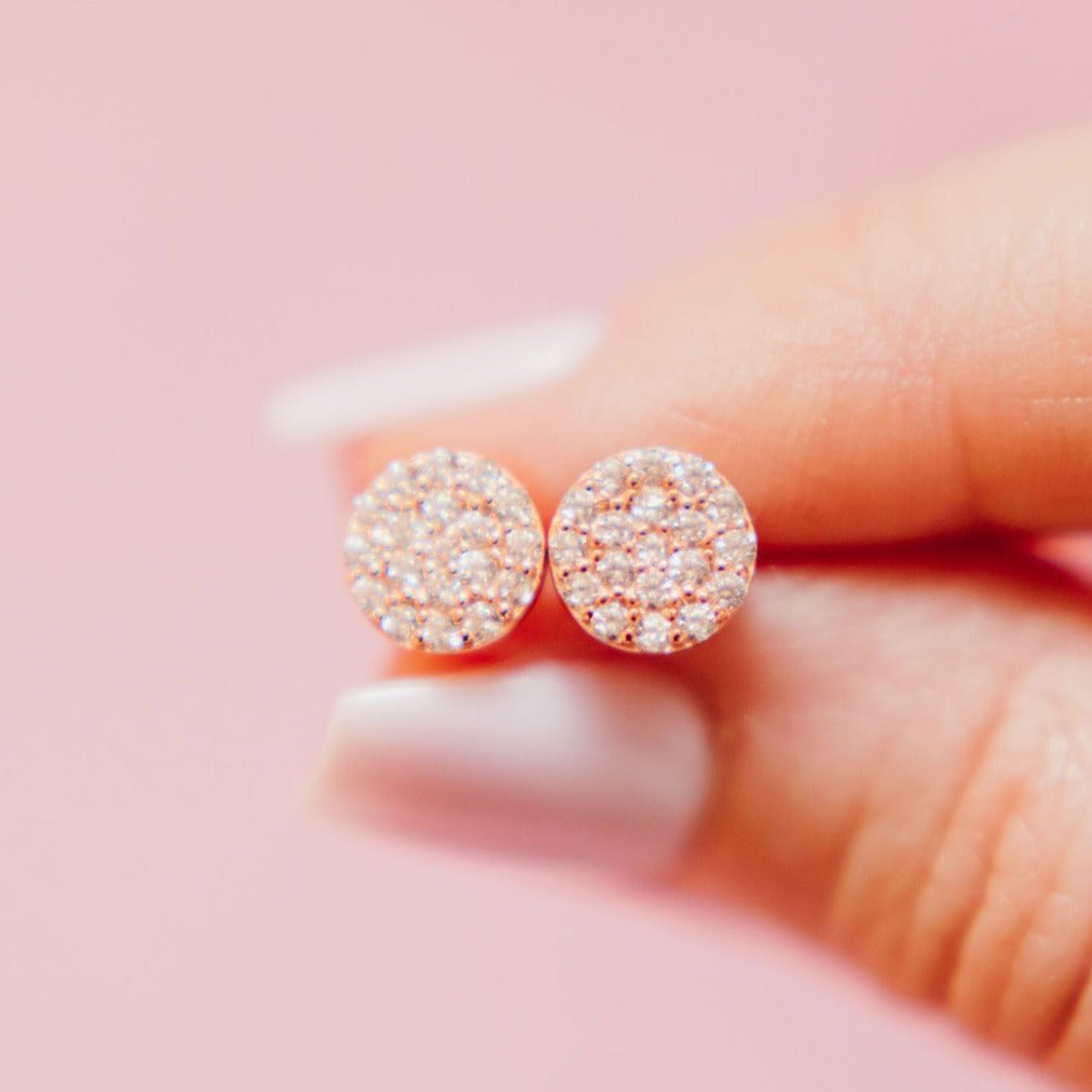 Chloe + Lois Pave Disc Studs in Rose Gold