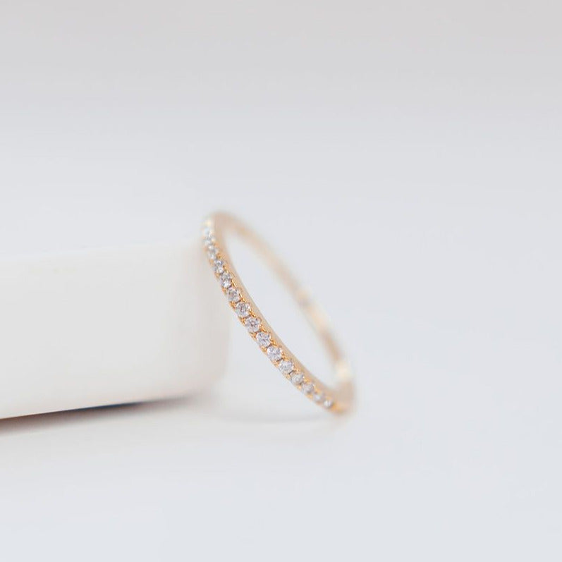 White Cubic Zirconia Slim Stacking Ring in Gold