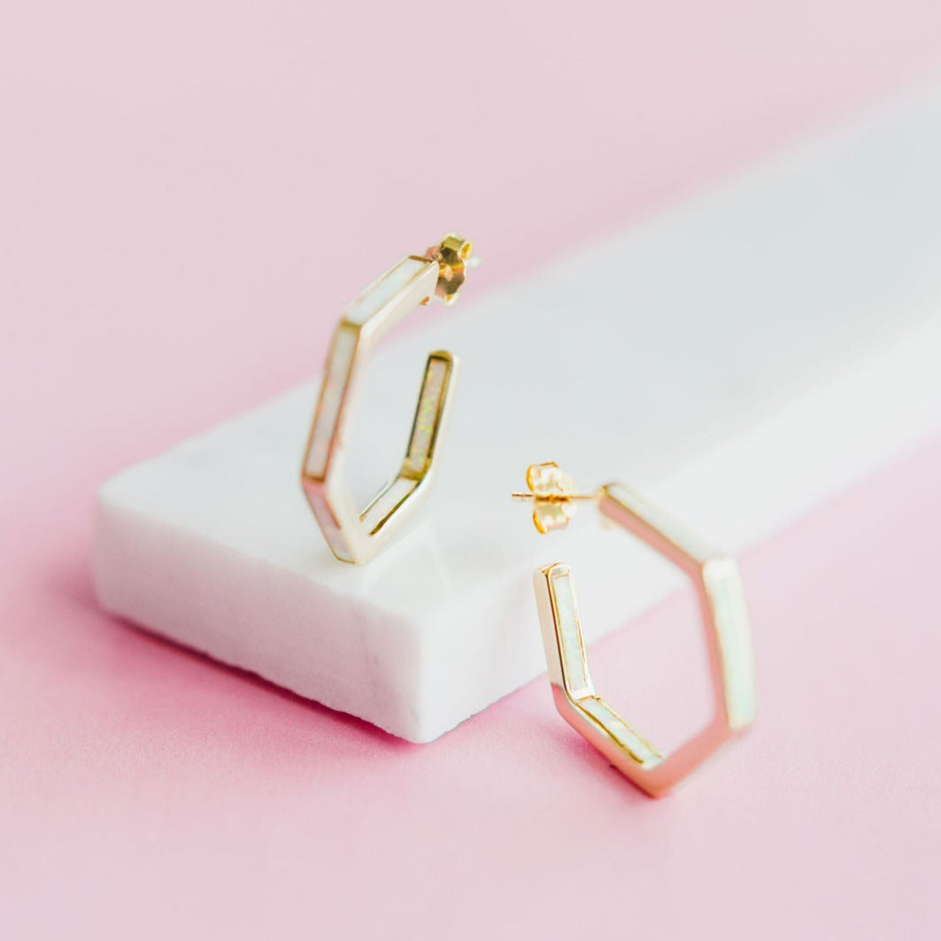 Chloe + Lois Geometric Hoop Earrings with Opal Detail