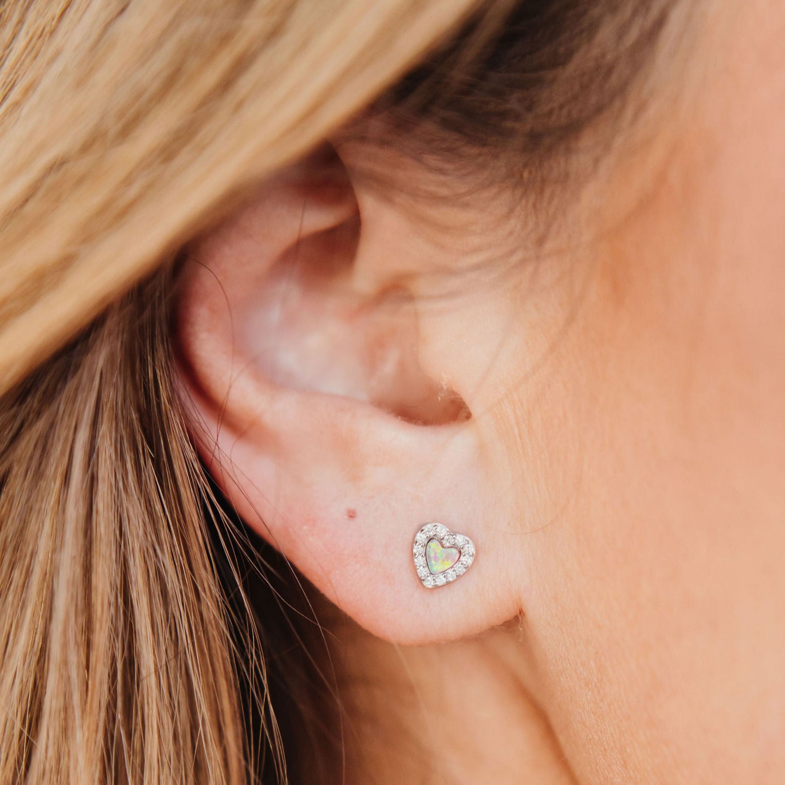 CHLOE + LOIS STERLING SILVER OPAL SWEETHEART STUD EARRINGS