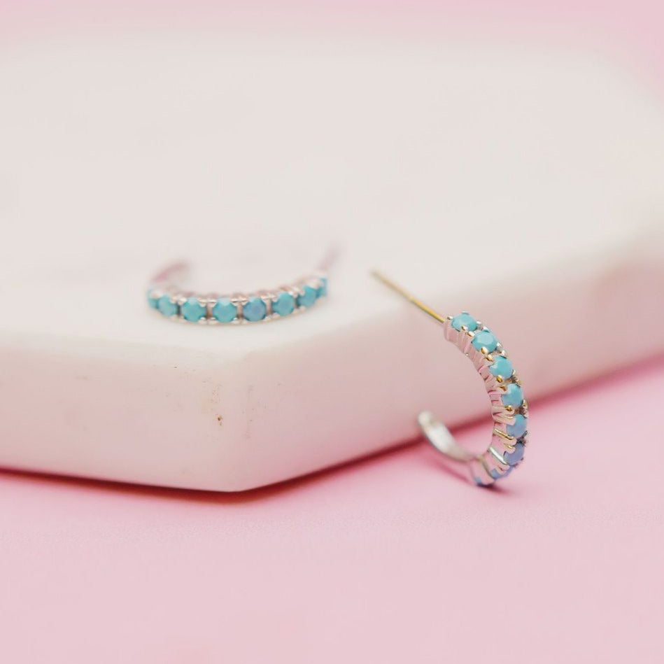 Pavé Hoops in Turquoise CZ