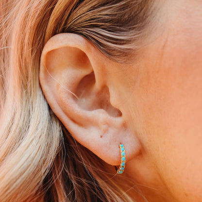 CHLOE + LOIS TURQUOISE DREAMS HUGGIE HOOPS IN 14K GOLD