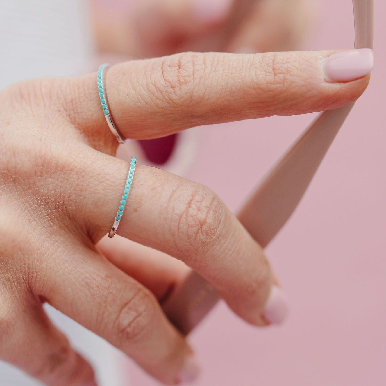 Chloe + Lois Turquoise Dainty Stacking Ring in Sterling Silver