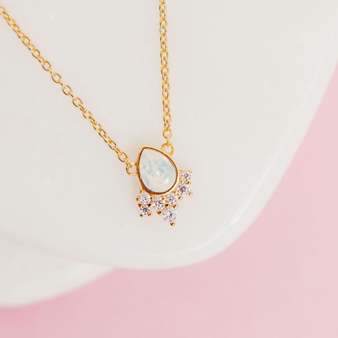 "Chloe" Necklace in White Opal Swarovski® Necklaces Chloe + Lois 14k Gold 