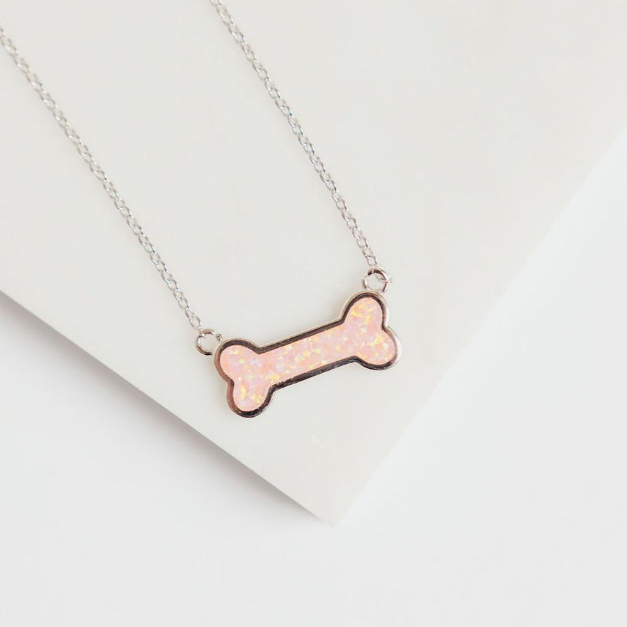 Chloe + Lois Pink Opal Dog Bone Necklace in Sterling Silver