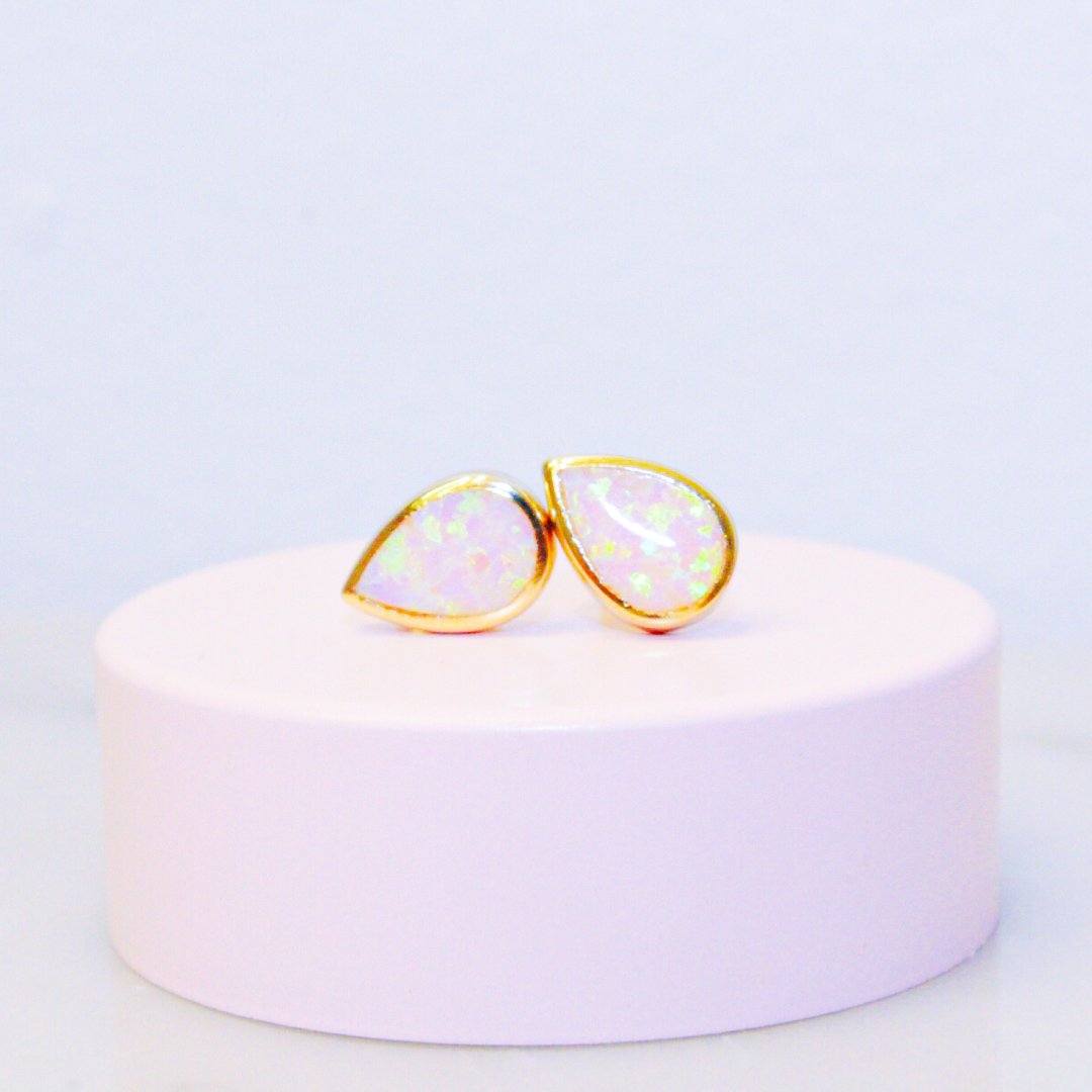 14k Gold Pink Opal "Drop of Rosé" Stud Earrings Earrings Chloe + Lois 