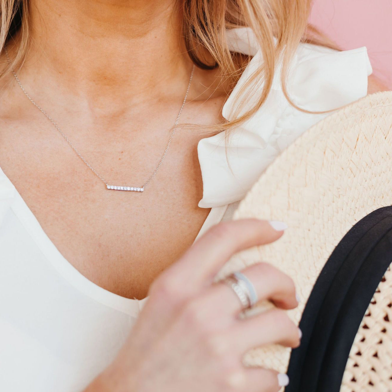 Pave on sale bar necklace