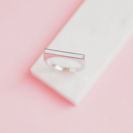 Milky Blue Opal Bar Statement Ring