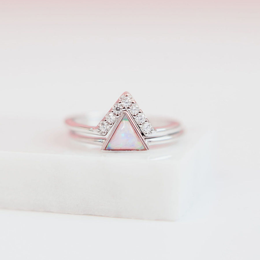 Sterling Silver Pink Opal Triangle Stacking Ring Set