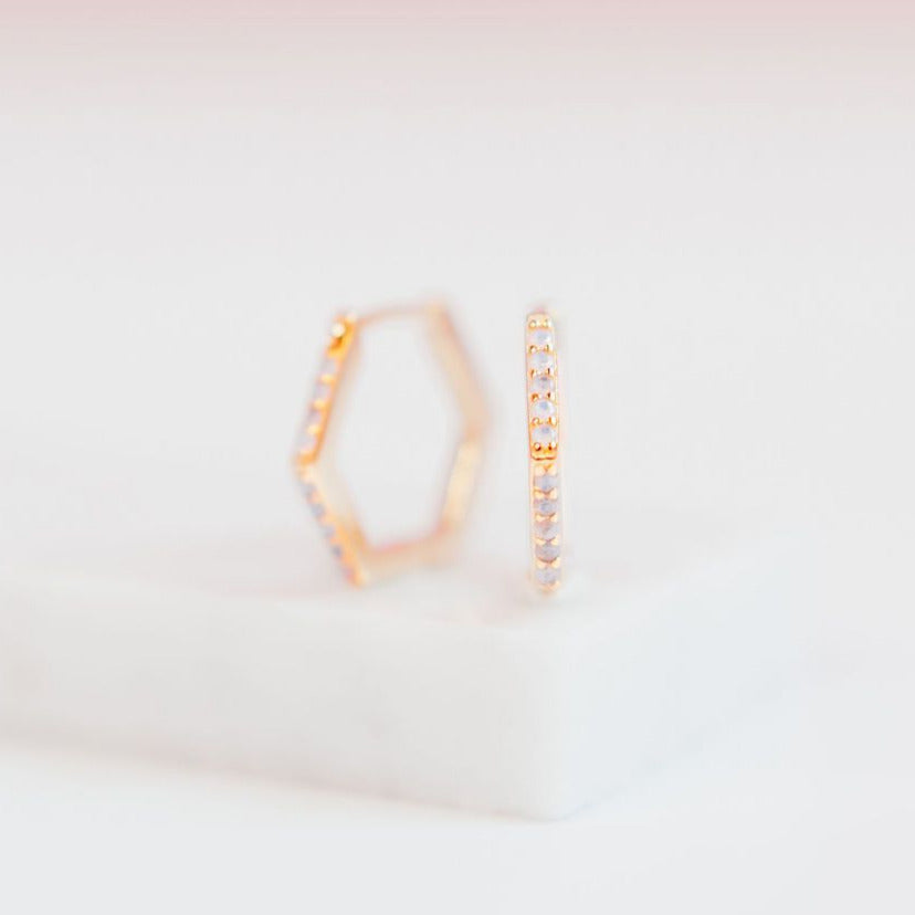 Chloe + Lois Hexagon Huggie Hoops