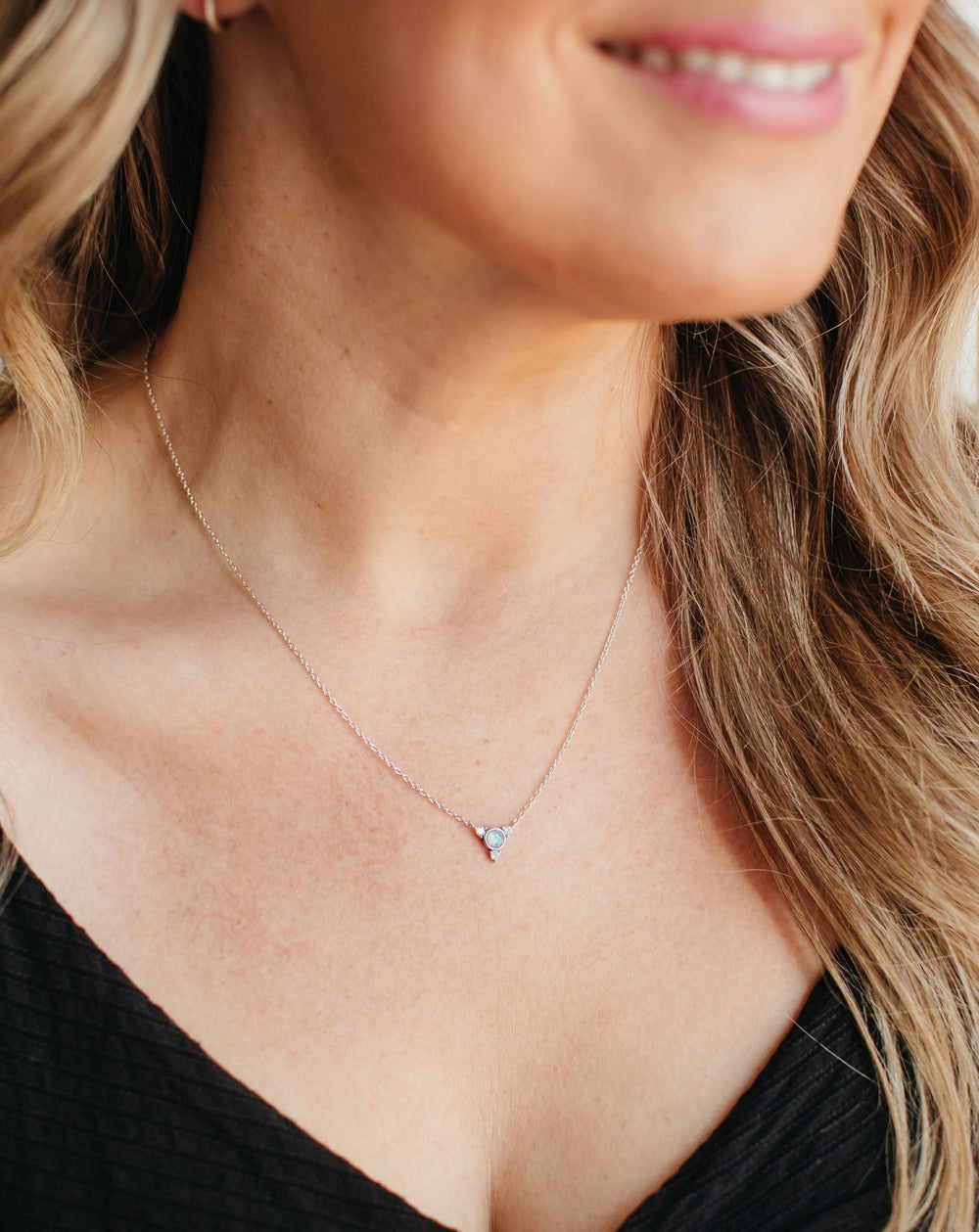 Dainty layering necklace in white opal by Chloe + Lois