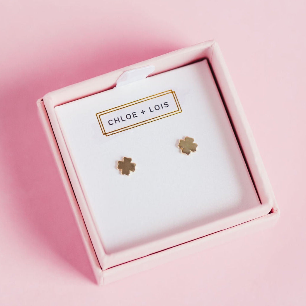 Four Leaf Clover Stud Earrings in 14k Gold by Chloe + Lois