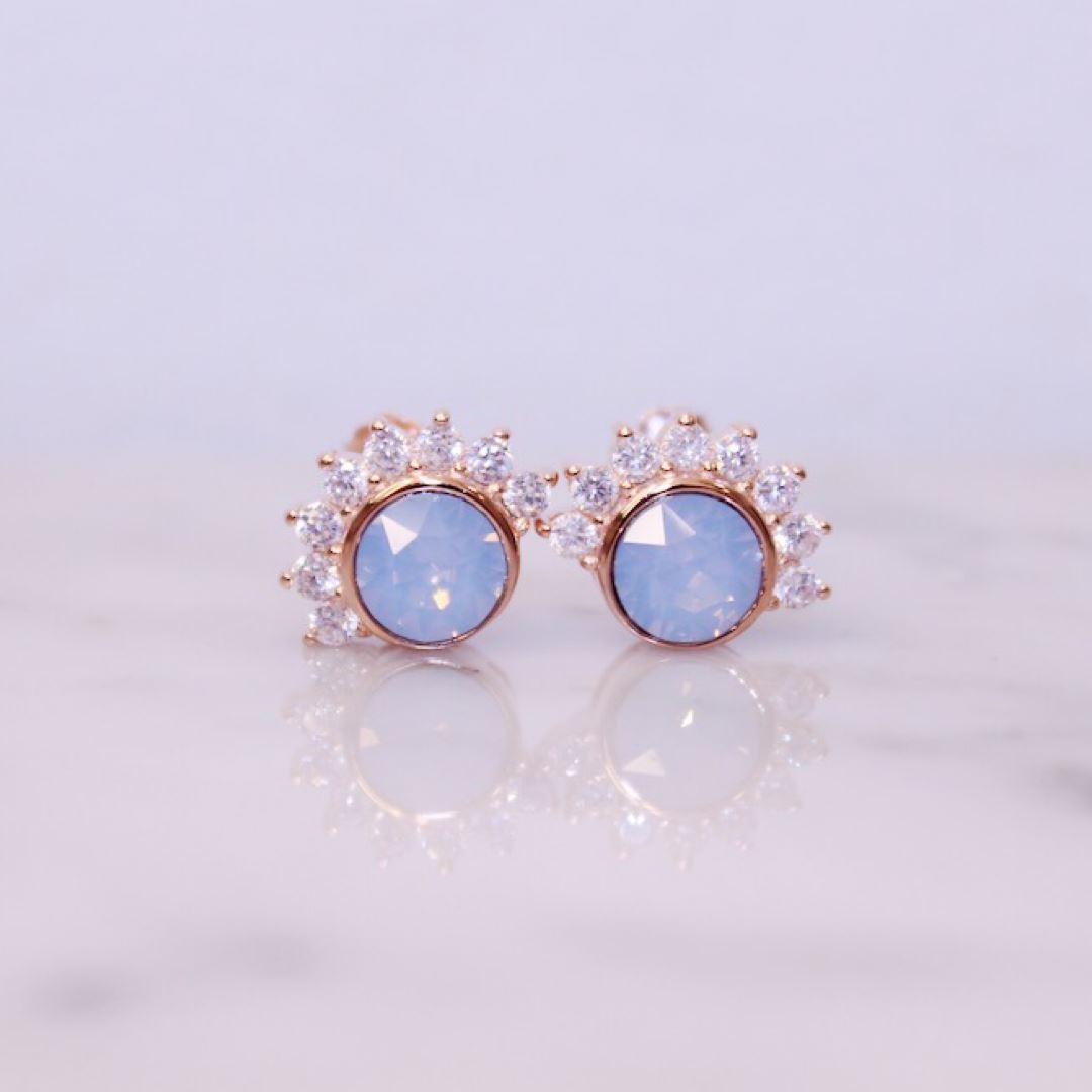 "Lois" Studs in Air Blue Swarovski® Earrings Chloe + Lois Rose Gold 