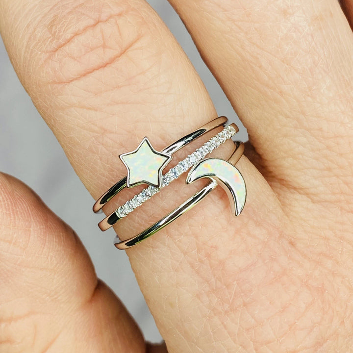 "Starry Night" Stacking Ring Set in White Opal Rings Chloe + Lois 