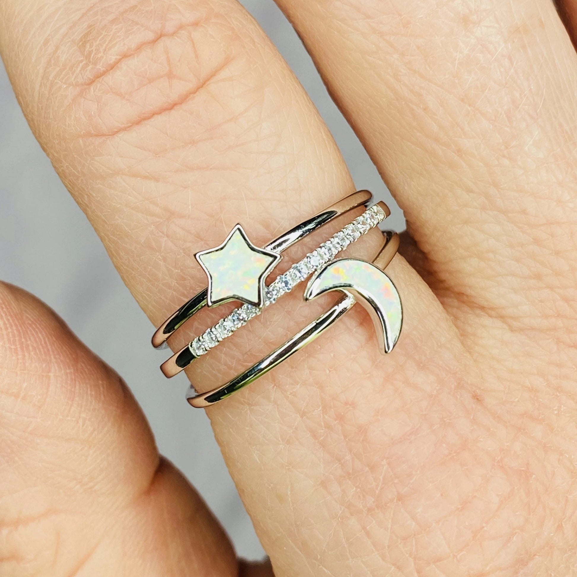 "Starry Night" Stacking Ring Set in White Opal Rings Chloe + Lois 