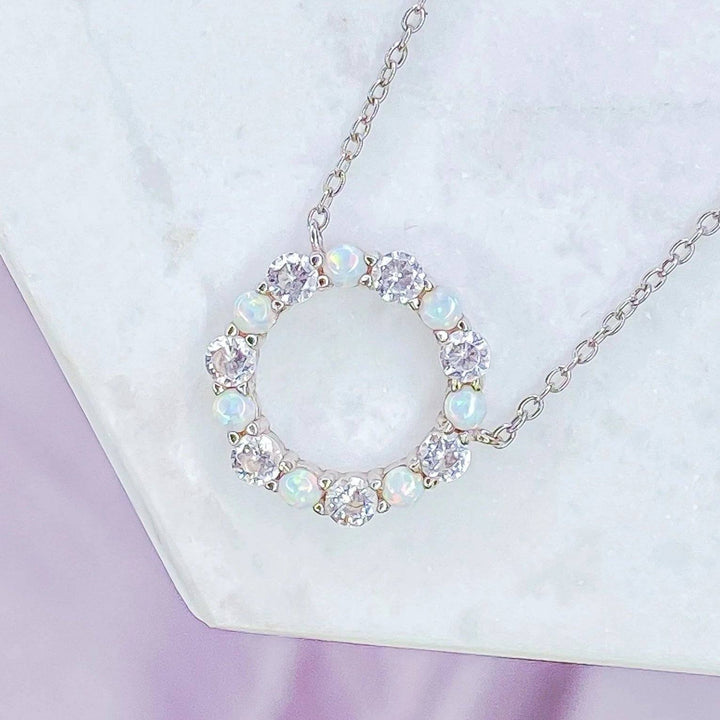 "Infinity" Necklace in White Opal + Cubic Zirconia Necklaces Chloe + Lois 