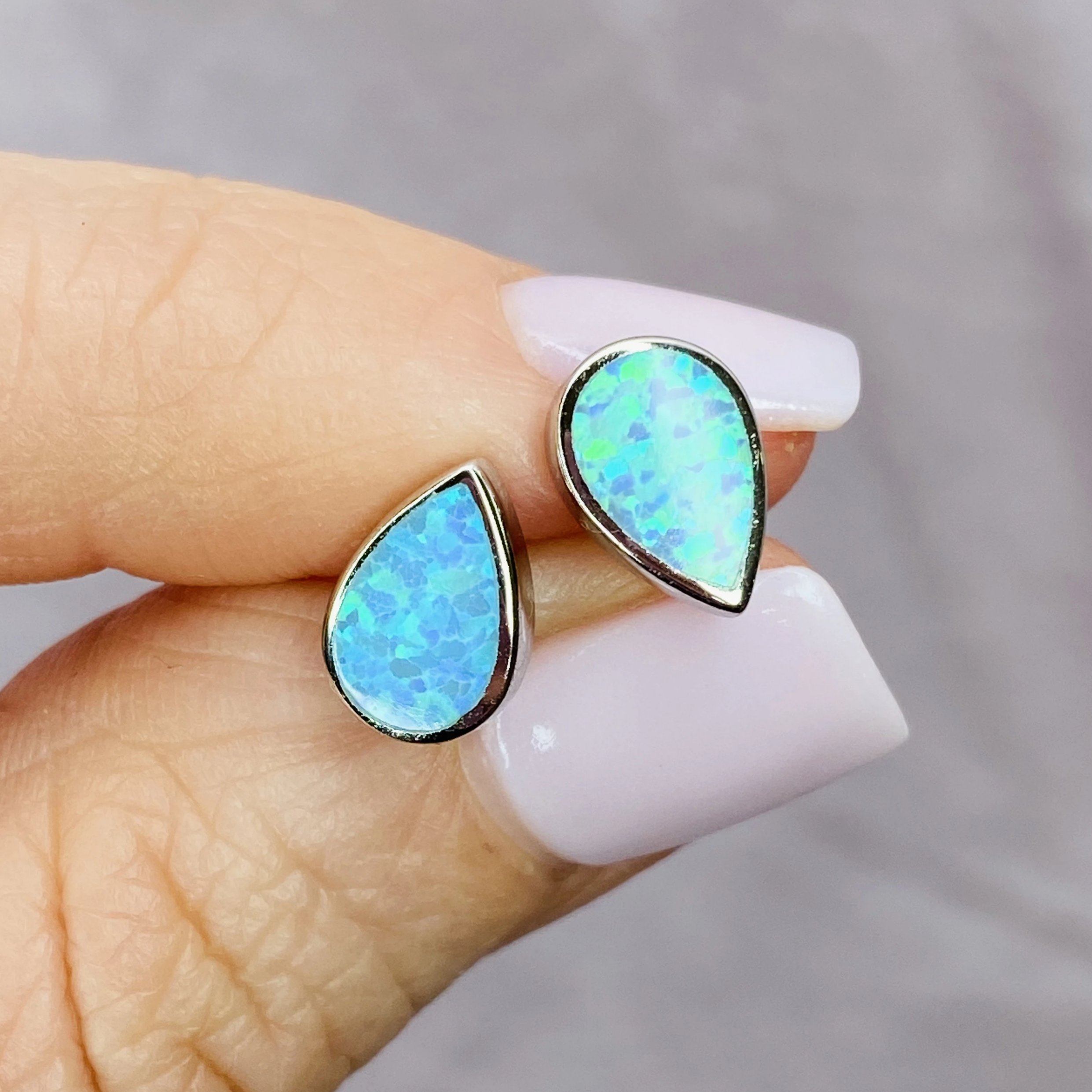 Blue opal stud earrings clearance sterling silver