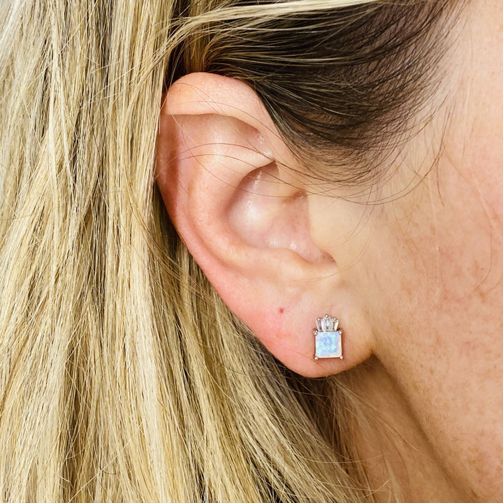 White Opal Palm Studs Earrings Chloe + Lois 